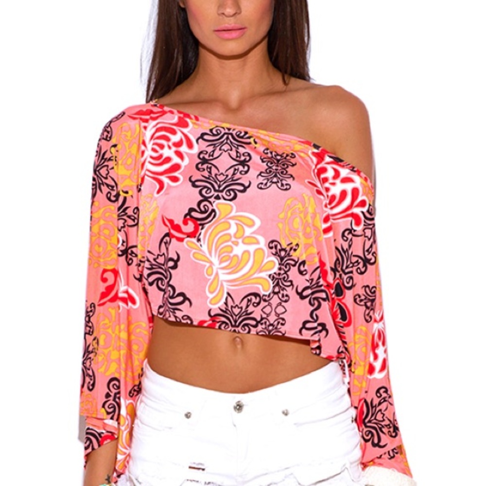 Gorgeous Coral Flora crop top